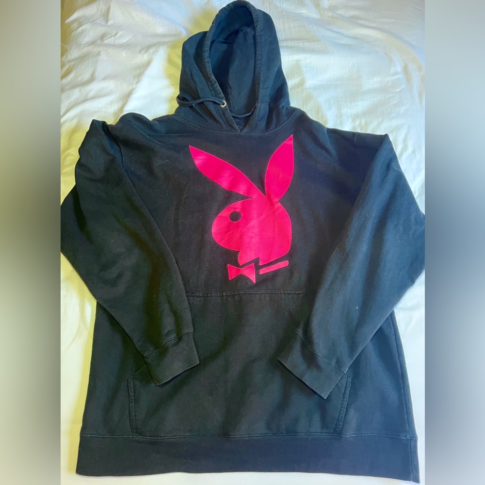 anti social social club x playboy hot pink hoodie (large)